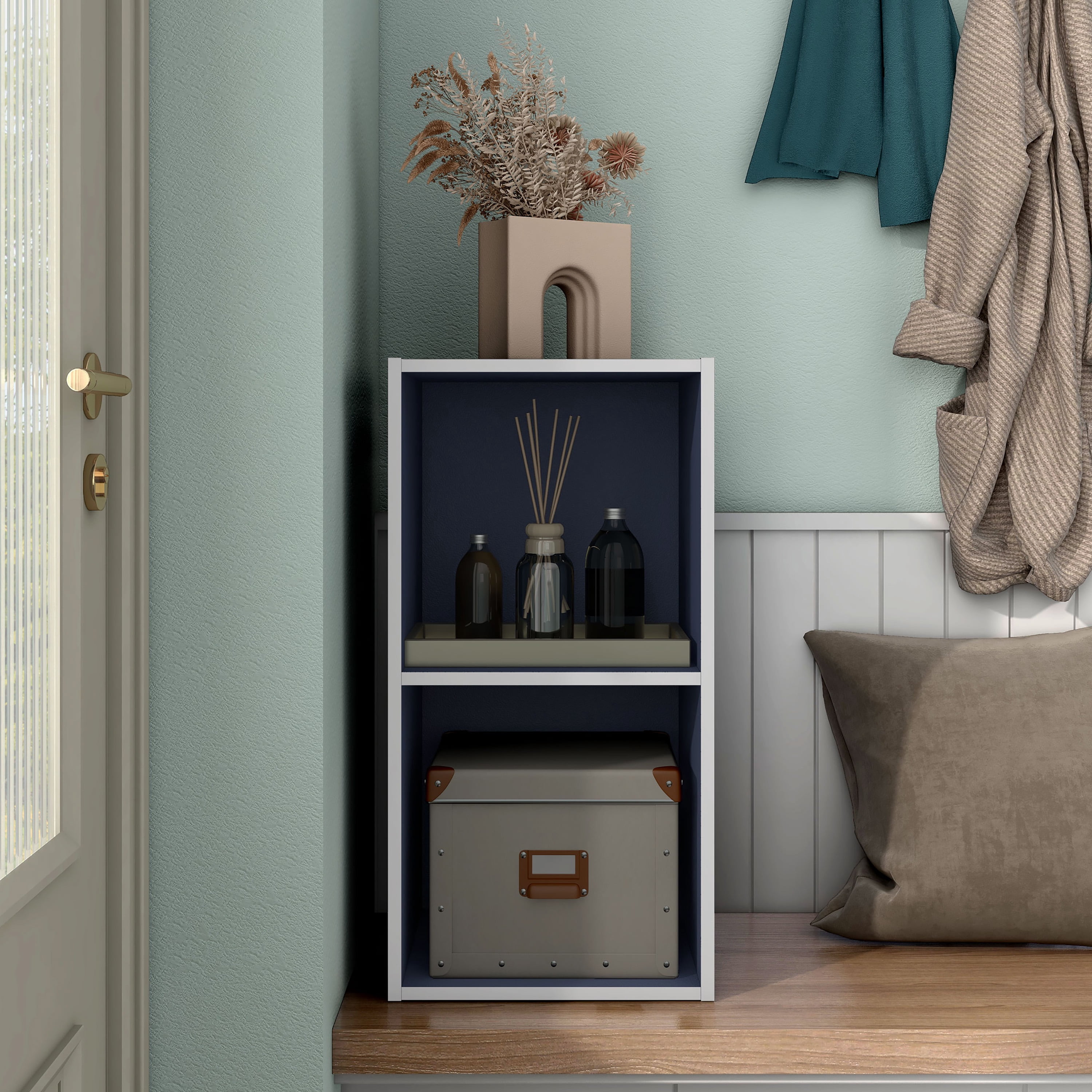 Furniture of America Brooks Stackable 2-Cube Wood Steel Blue Bookcase
