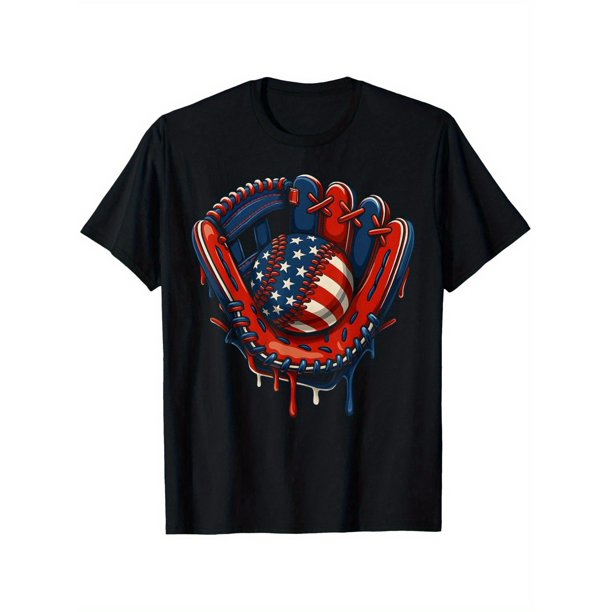 Camiseta patriótica de béisbol con diseño de bandera estadounidense y guante del 4 de julio para niños, camiseta de fondo transpirable, informal y cómoda, camiseta informal de verano, camiseta de ma