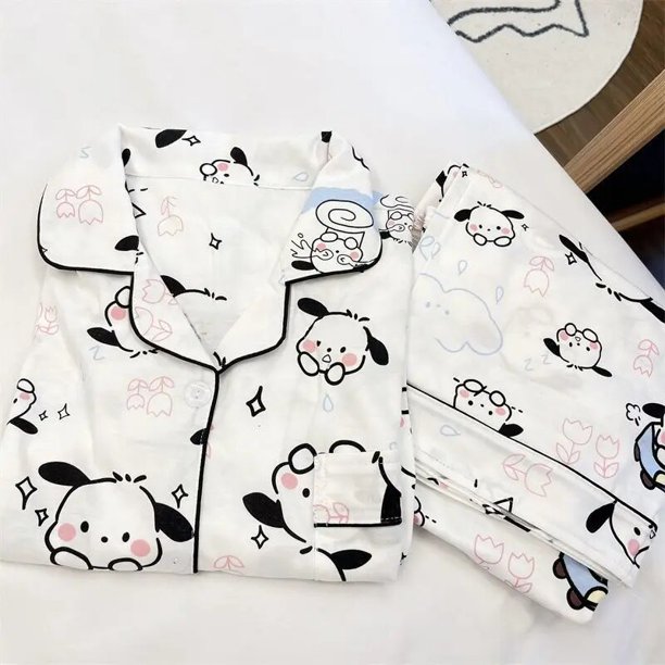 Pijama de punto de Pochacco con pompón para niña, traje de ropa para el hogar, bonito, Kawaii, Sanrio, Kuromi, Cinnamoroll, regalo de navidad