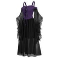 thumbnail image 6 of TFEOQRY Women's Gothic Dress Cold Shoulder Sheer Ruffle Sleeves Lace Up Front Layered Mesh Skirt Outfit Purple, 6 of 7