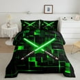 thumbnail image 2 of Erosebridal Green Lightsaber Bedding Twin Comforter Set,Geometric 3D Plaid Down Comforter,Neon Lights Bedding Sets Twin with Comforter For Boys,Lightweight Room Decorative Reversible，2 Pieces, 2 of 8