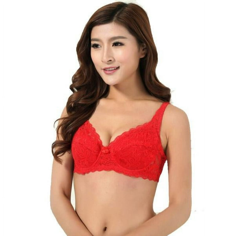 drpgunly Bras for Women Push Up Deep V Ultrathin Underwire Padded Lace  Brassiere Bra Push Up Bras for Women Red 36B