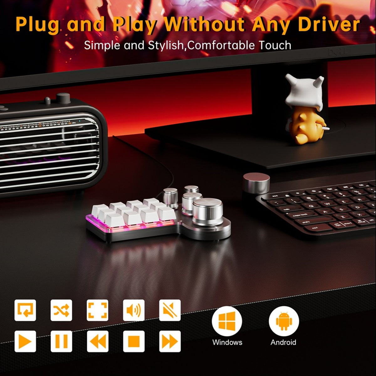 Custom Macro Keyboard 12 Keys 4 Knobs Mini USB Mechanical Keyboard Programming Macro Gaming Keypad White