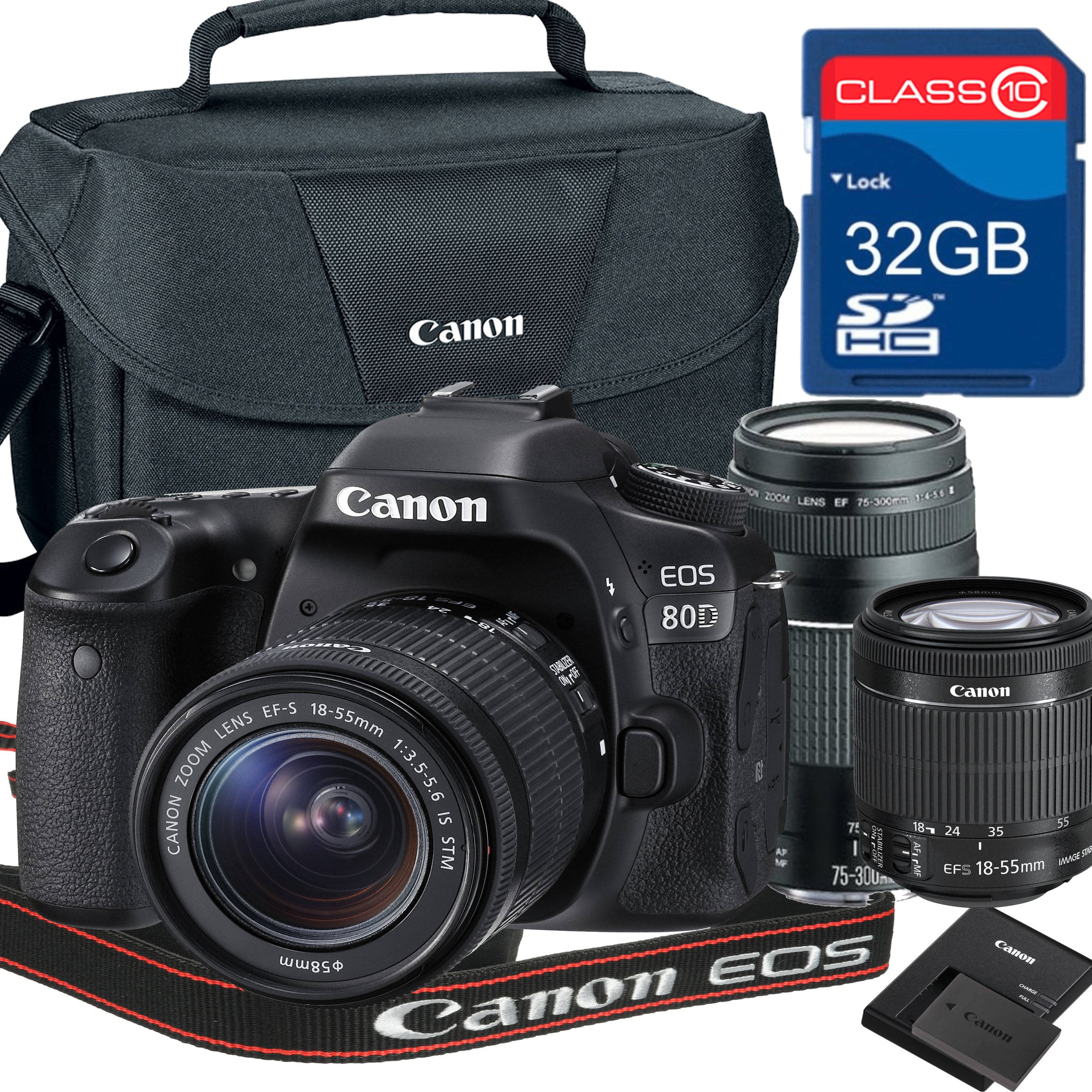 Canon 80D Bundle With canon ef-s 18-55mm is STM Zoom Lens + 75-300mm III  Telephot Lens + 32GB memory + Canon Camera Bag