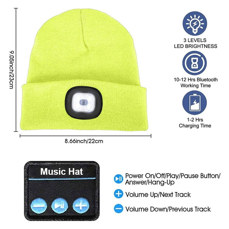 Bluetooth 5.0 Beanie Hat Music Hat with LED Light and Built-in Speakers Mic  USB Rechargeable Headphones Cap 3 Brightness Mode Night Light Hat Warm