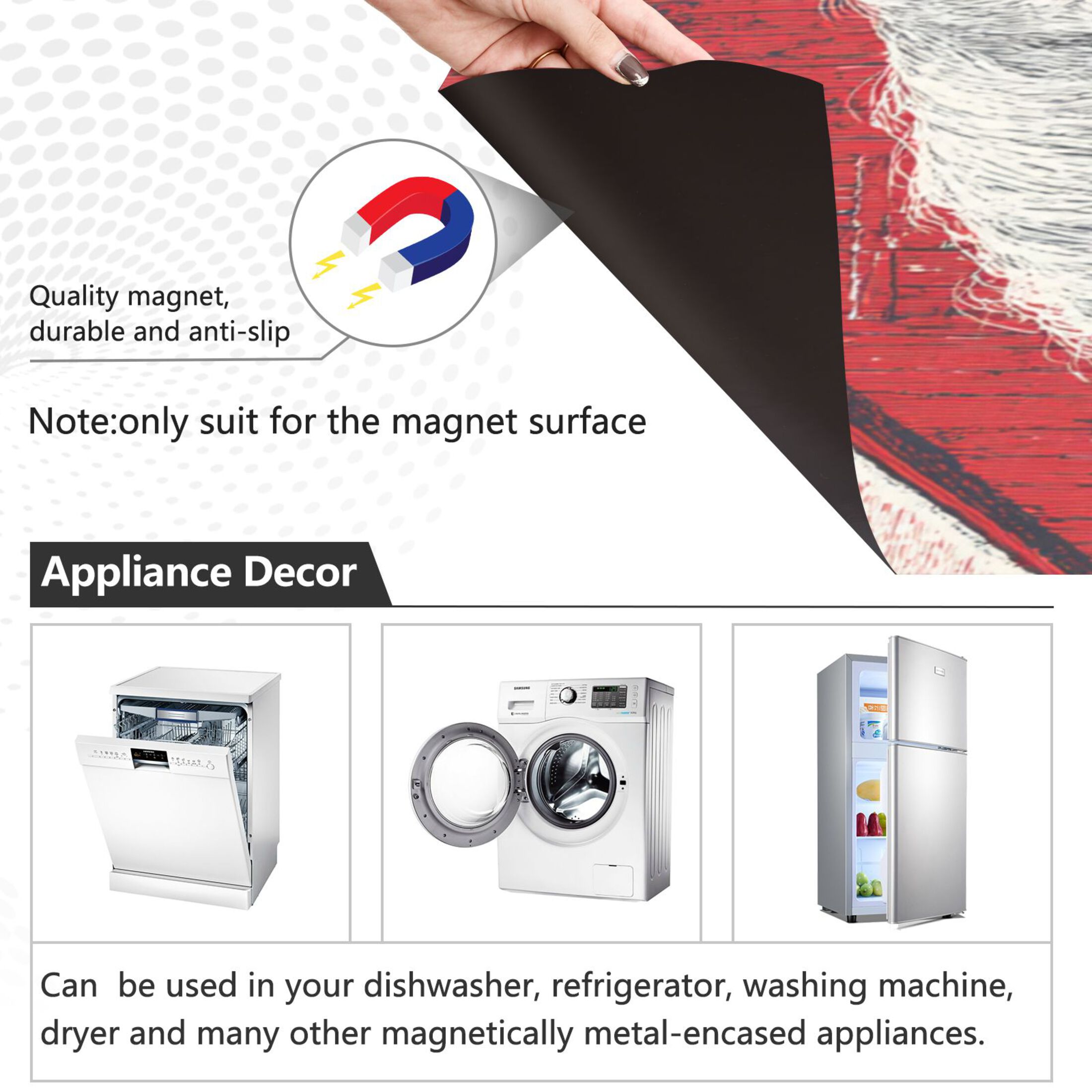 Dishwasher Magnetic Refrigerator Magnet Cover Sticker Home Decorative 23"x26" White Horse with Red Bow