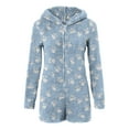 thumbnail image 3 of Women's Fleece Bear Ear Hooded Zip Up Printed Onesies Pajamas Cute Sherpa Fleece Romper Long Sleeve Sleepwear Playsuit (2XL, Light blue), 3 of 5
