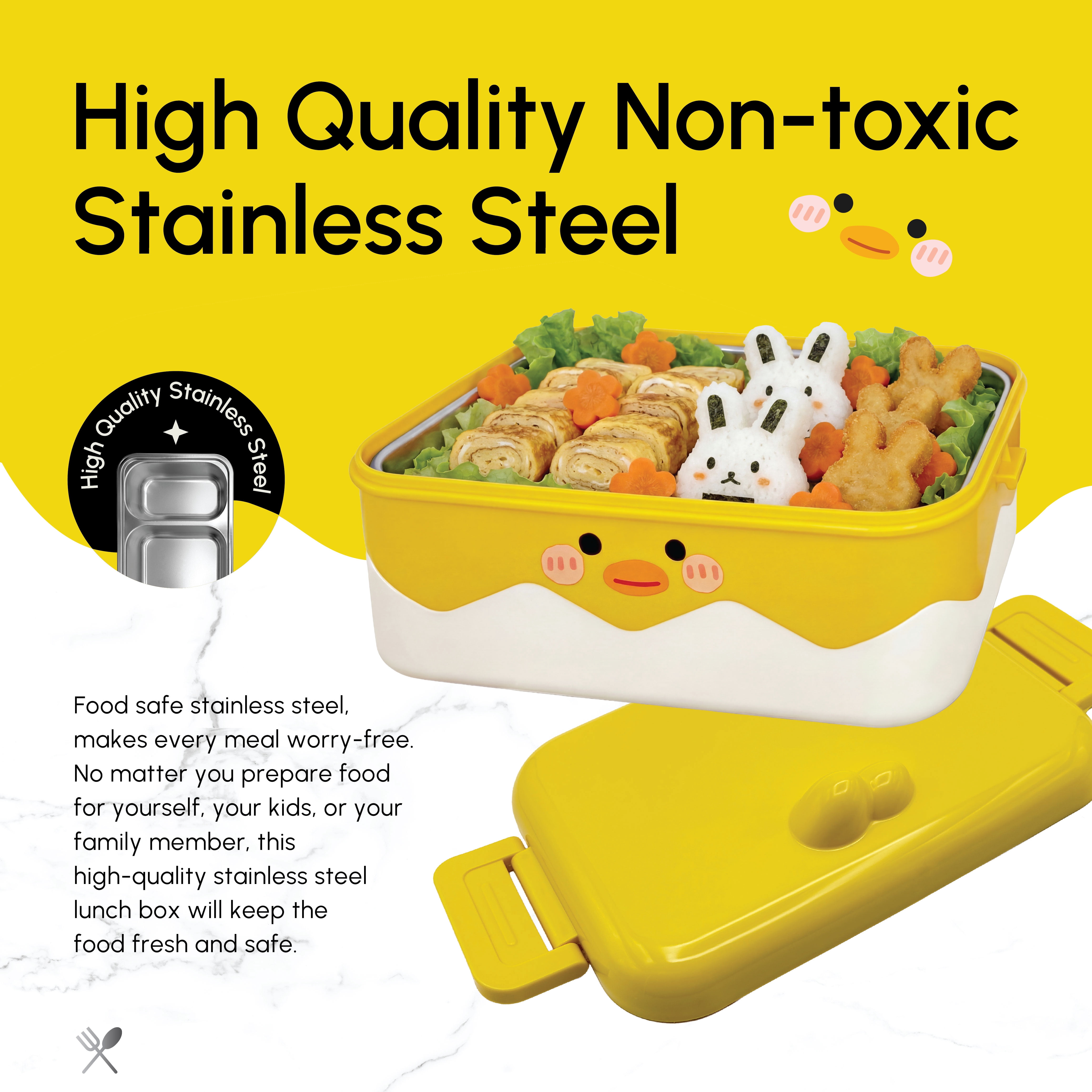 Just Cook Duck Locktop Microwave Safe Stainless Steel Bento 1000 ml (Yellow)