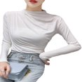 thumbnail image 2 of PENGXIANG Hauts Asymétriques Froncés pour Femmes T-Shirts à Manches Longues Couleur Unie, 2 of 4