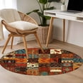 thumbnail image 6 of 3.3ft Round Rug Boho Vintage Area Rugs for Living Room Bedroom Washable Non Slip Circle Rug Low Pile Brown Ethnic Middle Century Geometric Indoor Floor Carpet for Kitchen Entryway Office Dining Room, 6 of 9