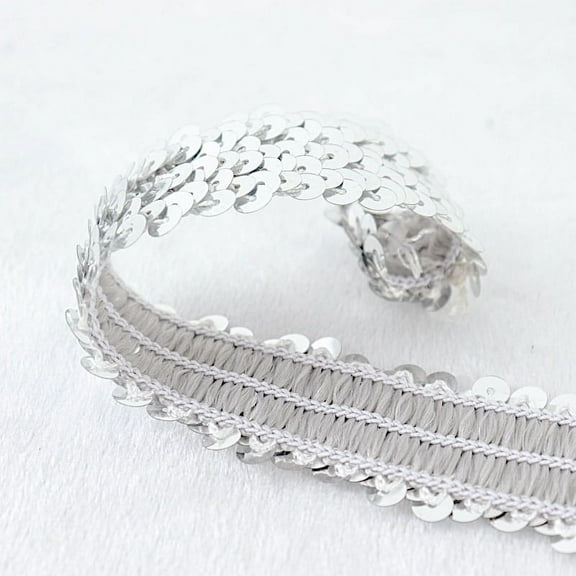 BalsaCircle 1 in x 10 yards Silver Metallic Sequin Ribbon Elastic Lace Trim Wedding Party Events Decorations Supplies