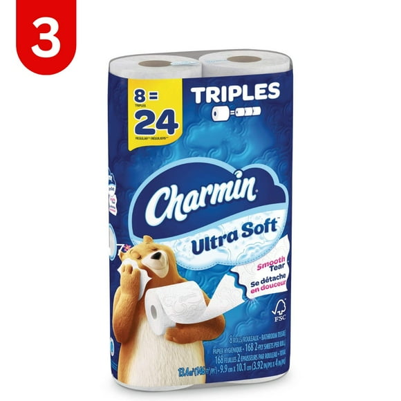 Charmin Ultra-Soft Triple Roll Bathroom Toilet Paper, 2-Ply, 8-pk, 3 Pack