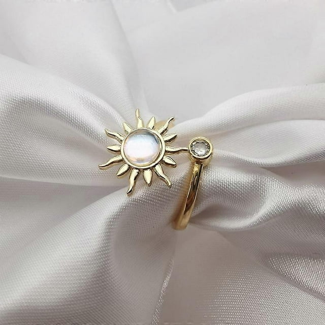 Anillo de ansiedad con diseño de girasol para mujer, anillo giratorio abierto y ajustable, joyería para mujeres y niñas.