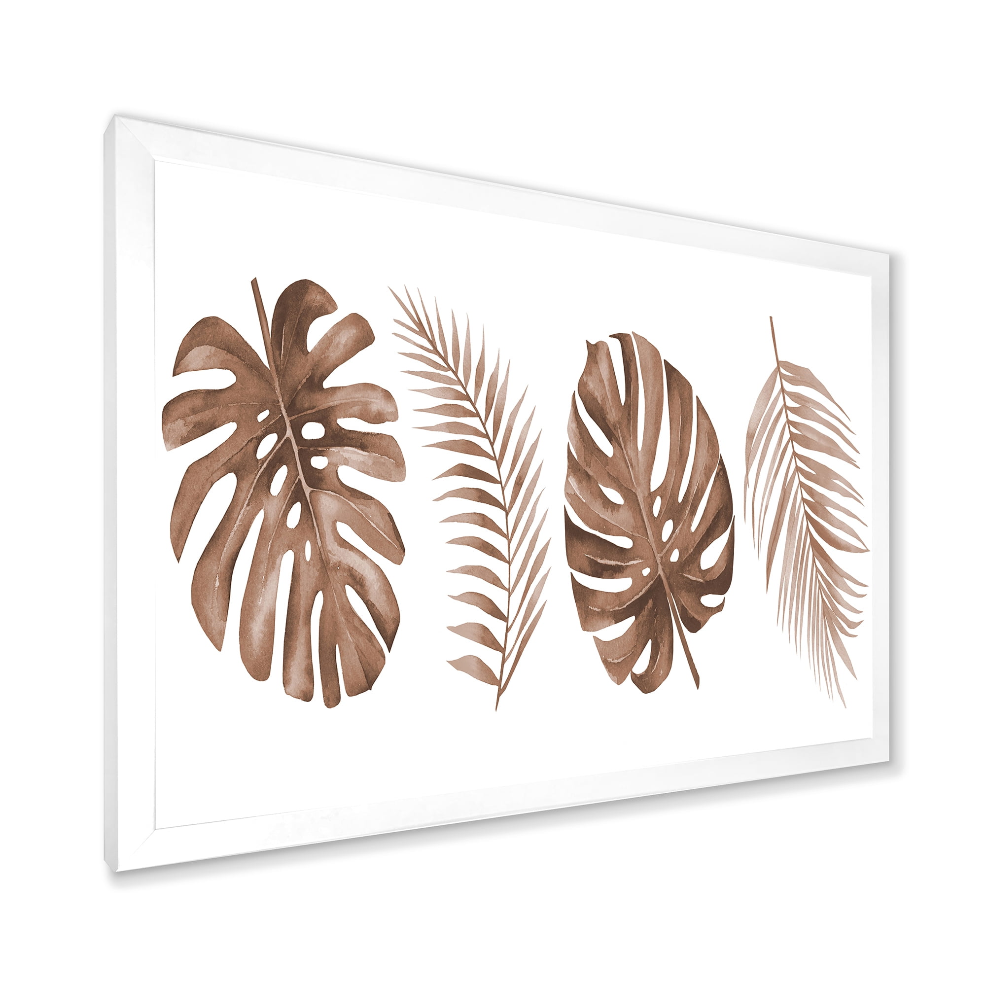 Designart 'Tropical Palm and Monstera Leaf In Terracotta' Traditional Framed Art Print