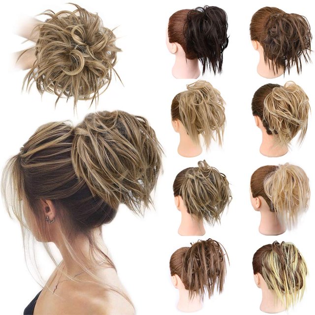 Chignon Désordonné Pièce de Cheveux Extension de Cheveux avec Bande Élastique Chignon Ondulé Extensions de Cheveux Synthétiques Chouchous Chignons Postiche pour Femmes