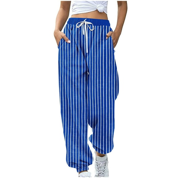 Perfectbot Womens Stripe Casual Joggers Drawstring High Waisted Sweatpants Baggy Pants for Sports Running