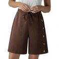 thumbnail image 2 of ClodeEU Women's Elastic Waist Knee Length Shorts with Button,Casual Bermuda Pants Coffee,Womens Plus XL, 2 of 8