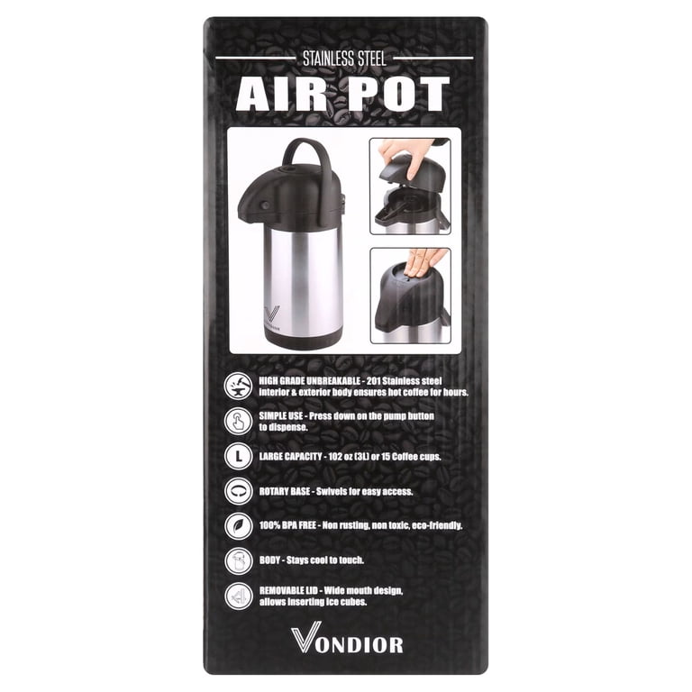 Vondior Thermal Airpot Beverage Urn, Silver, 102 oz photo 2