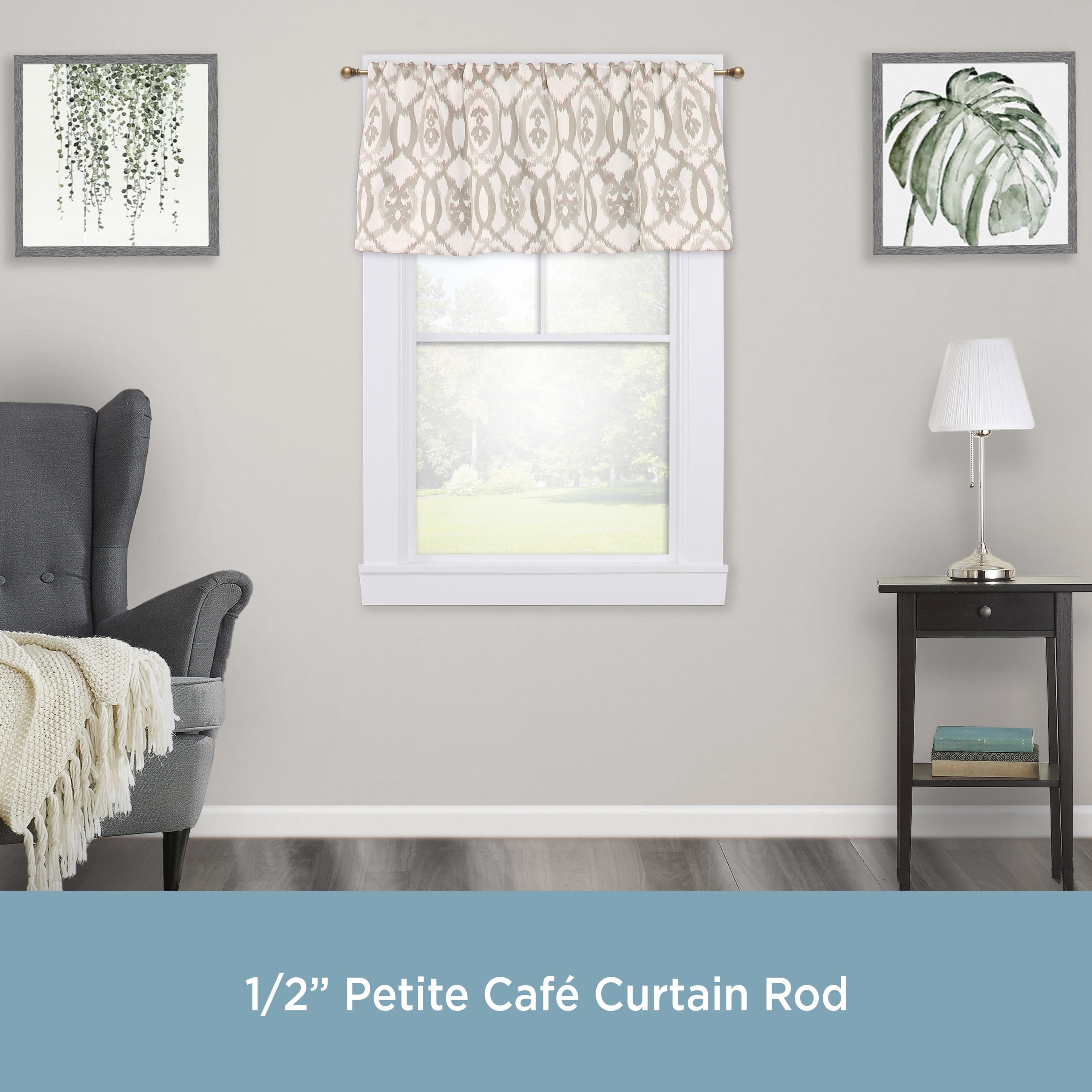 Kenney Davenport 28-48" Petite Café Adjustable Curtain Rod, 1/2" Dia., Brushed Brass