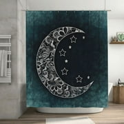 Blue Fantasy Moon Stars Pattern Shower Curtain, Abstract Waterproof Bath Curtains for Bathroom Decorations, 72 x 72 inches