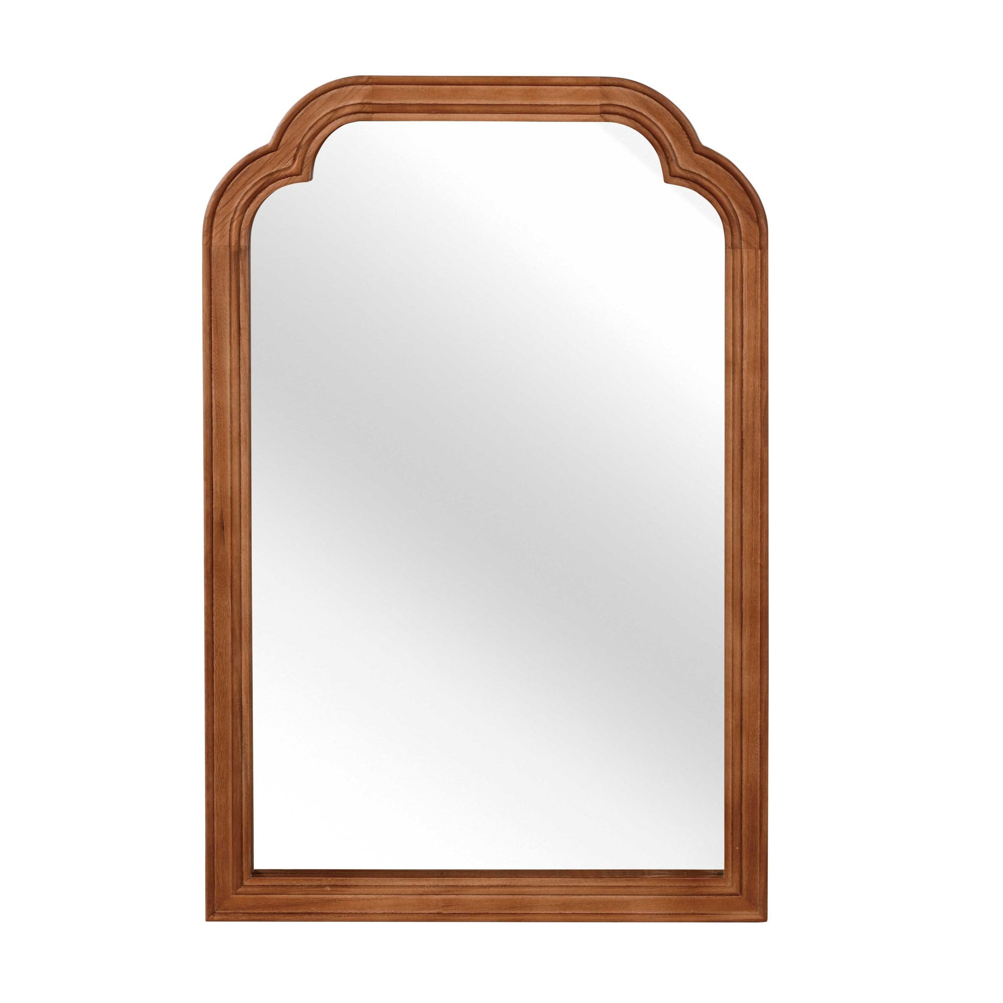Jopath 24"x 36" Solid Wood Frame Rounded Corner Decorative Mirror, for Bedroom, Bathroom, Living Room, Entryway Yellowish Brown