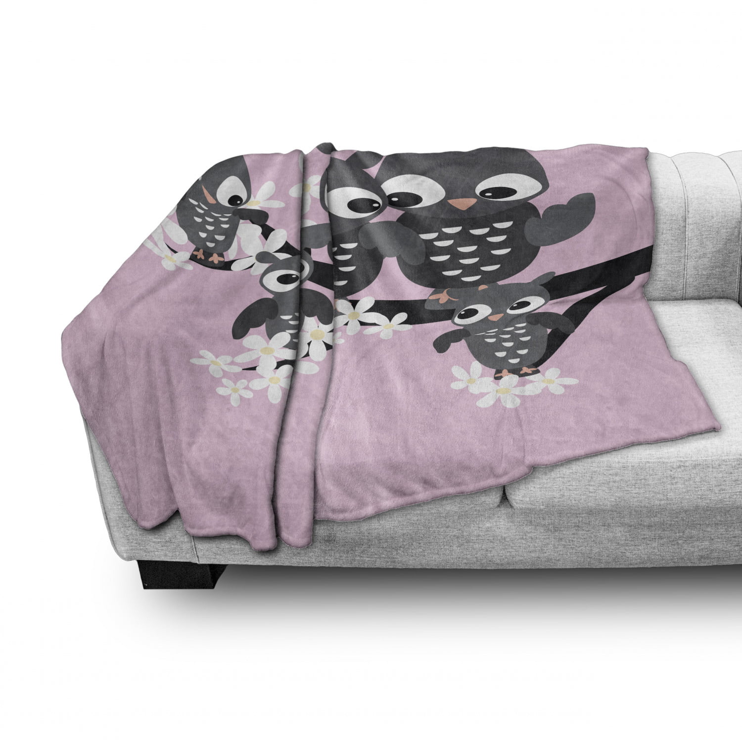 Interpretation of a Family on a Tree Branch Cozy Plush for Indoor and Outdoor Use Baby Pink Dark Grey 50 x 70 Ambesonne Owl Print Soft Flannel Fleece Throw Blanket 