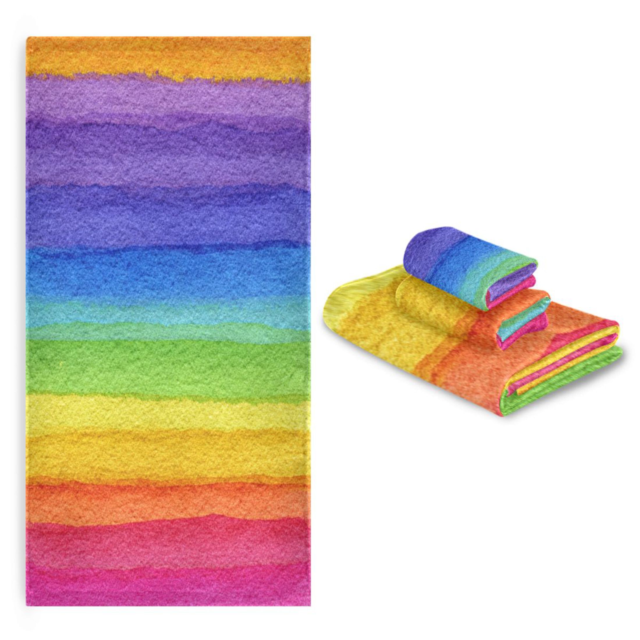 3 Piece Bath Towels Set Bath Towel, Hand Towel and Face Towel for Bathroom, Gym, Hotel Watercolor Rainbow Colors