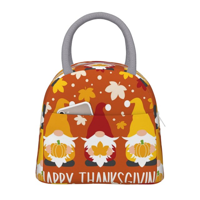 Fotbe Happy Thanksgiving Three Gnomes Bolsa de Almuerzo con Estampado, Lonchera Aislada, Contenedor de Comida Reutilizable Tipo Cooler a Prueba de Fugas