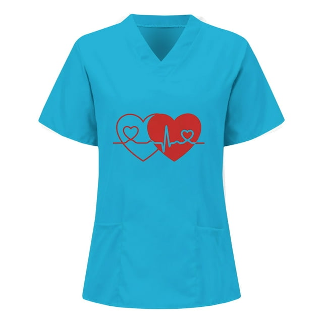 Hauts d'Été pour Femmes 2023 Hauts à Manches Courtes Col en V Uniforme de Travail Infirmier T-shirts