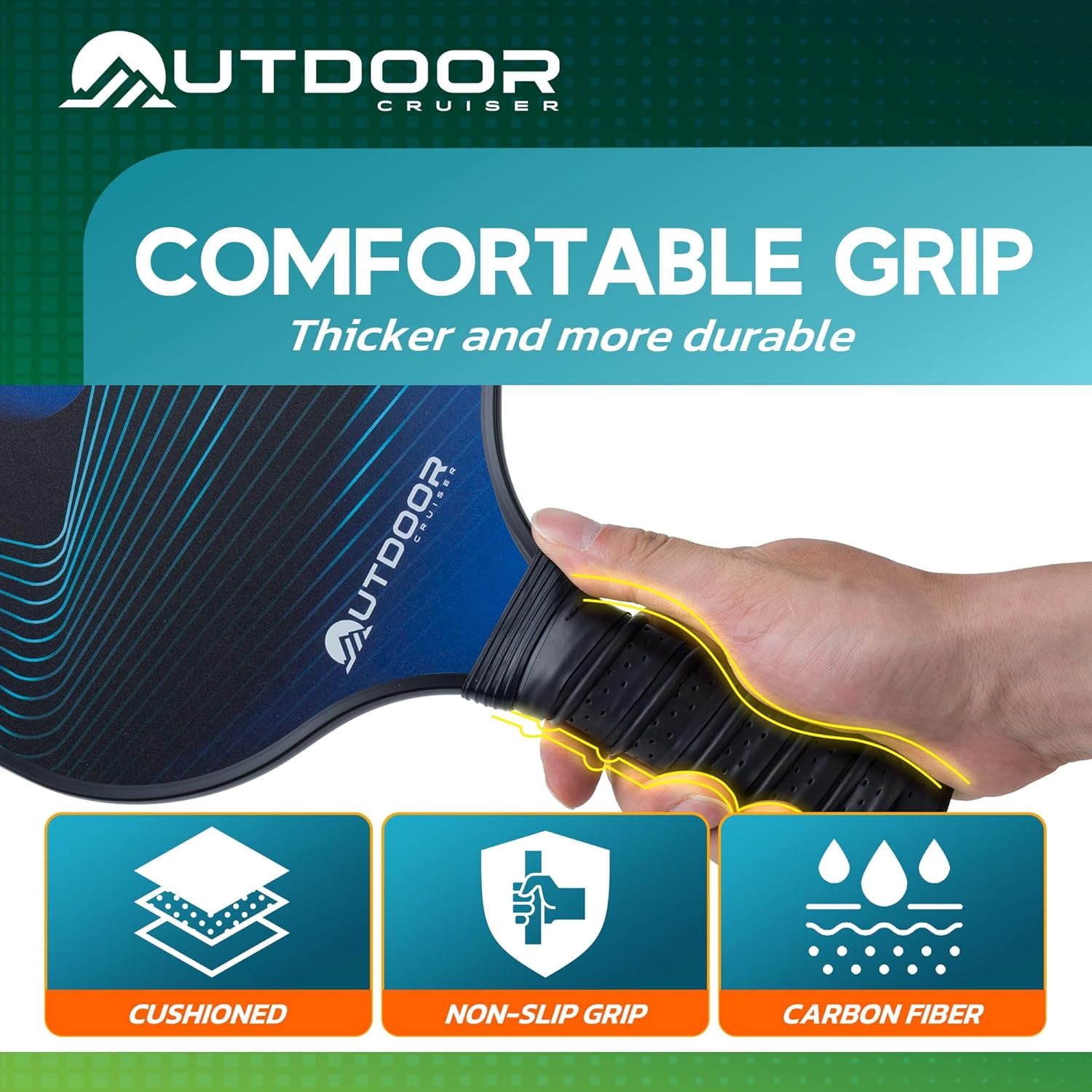 Outdoor Cruiser Pickleball Paddle Set – USAPA Approved, Premium Fiberglass Paddles with Lightweight Shock-Absorbing Grip, Includes 2 Rackets, 4 Balls, Grip Tapes, and Sling Carry Bag