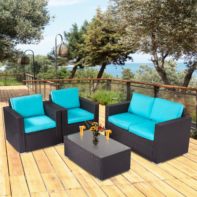 Kinbor 4pcs Outdoor Patio Furniture Pe Wicker Rattan Sofa Sectional Set