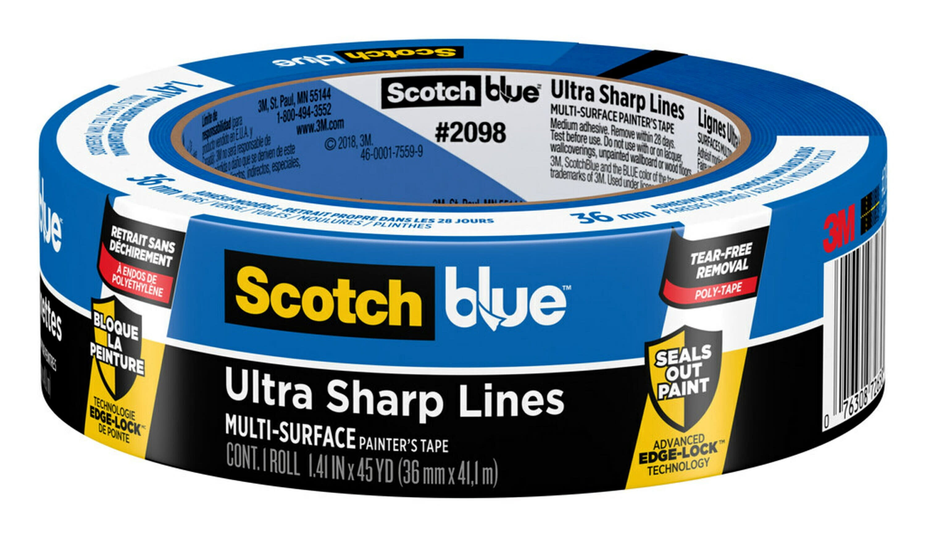 W x 60 yd 3M  Scotch Blue  1.41 in L Blue  Medium Strength  Painter's Tape 