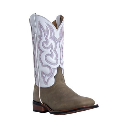 Western Boots Womens Cowboy Mesquite Broad Toe Taupe White (Best Price On Womens Cowboy Boots)