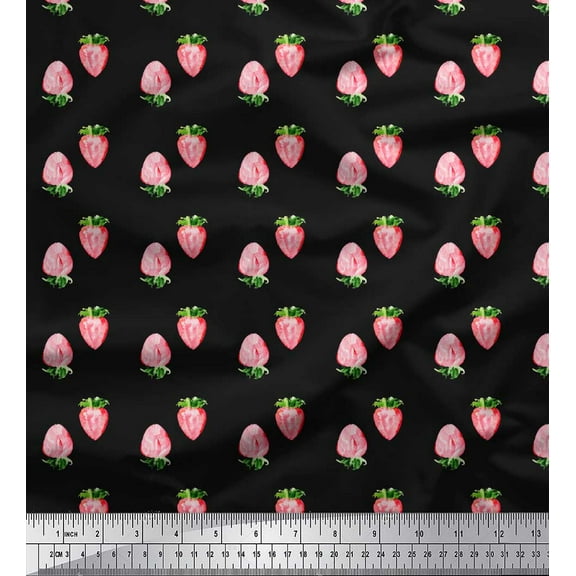 Soimoi Black Cotton Duck Fabric Strawberry Fruit Fabric Prints By Yard 44 Inch Wide