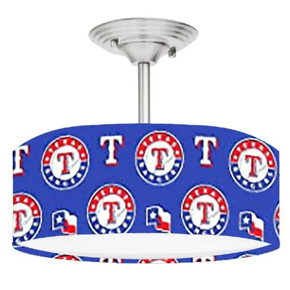 888 Cool Fans DR-0001394 Rangers MLB Baseball 2-Light Brushed Nickel Drum LED Lamp Fixture