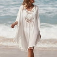 thumbnail image 5 of Jacenvly 2024 Swimdress for Women Plus Cover Up Skin-Friendly Womens Bathing Suit Bikini Swimsuit Coverup Beach Tassels Loose Hollow Out Coverup Skirt Solid Cozy White, 5 of 8
