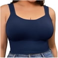 thumbnail image 3 of Feancey Plus Size Ribbed Tank Tops for Women Wide Strap Square Neck Crop Tank Top Removable Padded Sports Bras Soft Casual Everyday Tank Top Bra Dark Blue 4XL, 3 of 5