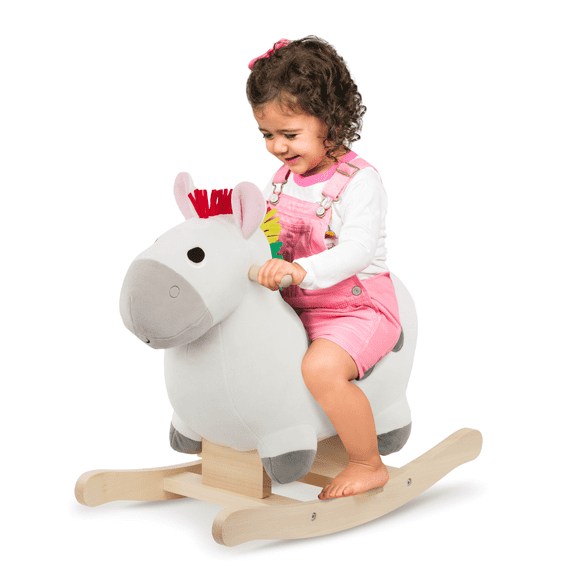 Battat Rockin' Zebra White Animal Rocking Toy with Wooden Handle, Baby and Toddler Toys