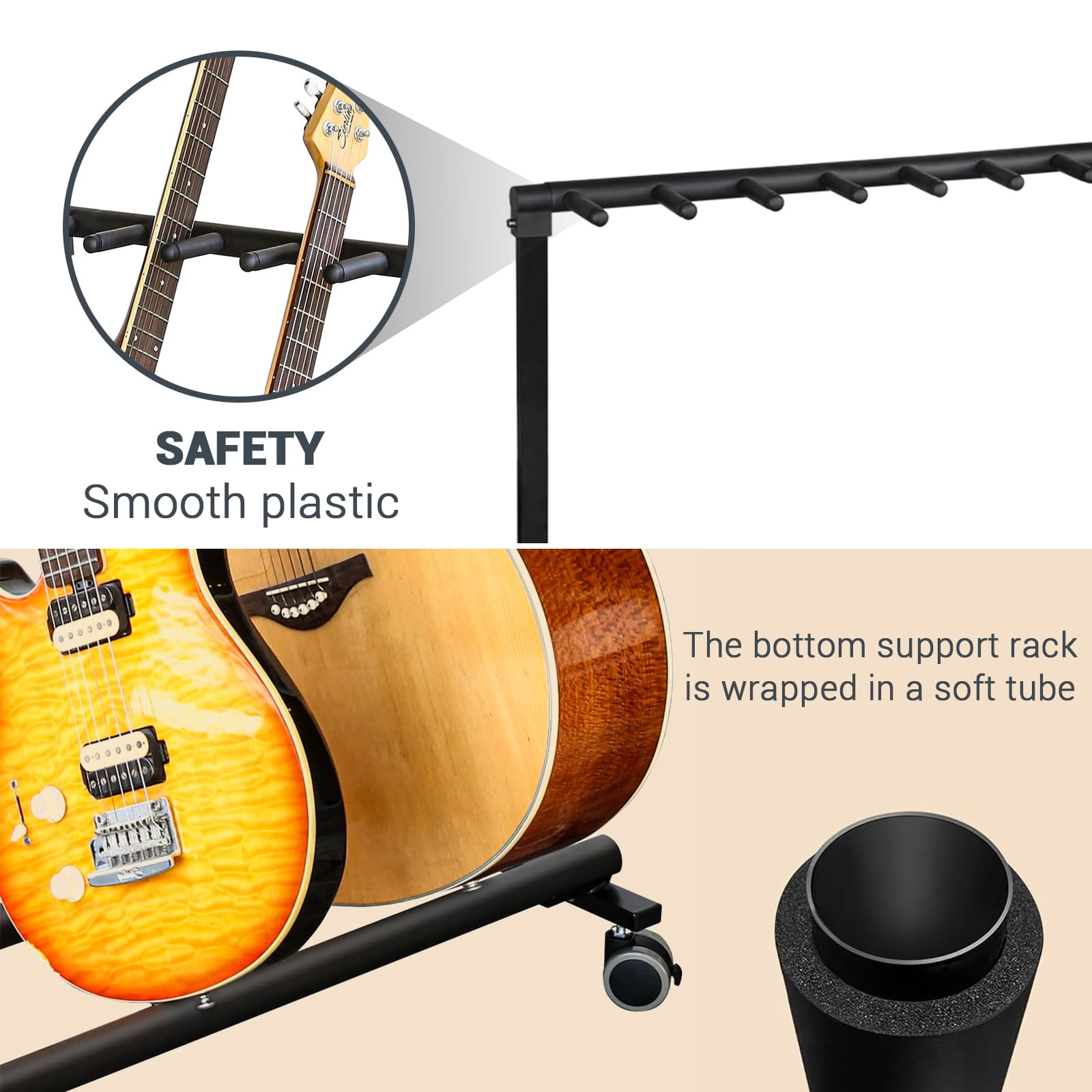 CazToi Heavy-Duty Rolling 7 Guitar Stand with Wheels & Foldable Design Portable Rack