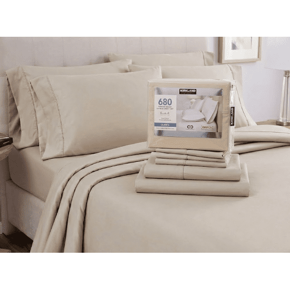 Signature 680 Thread Count 6-Piece Sheet Set (Queen, Beige)