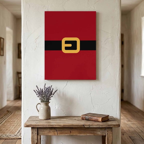 Ships Next Day Canvas Wall Art 12"x16", Christmas Santa Wood Framed Canvas Print Painting, Black Golden Belt Red Backdrop Ready to Hang Small Picture Wall Decor for Home Bathroom Hallway Dining Room