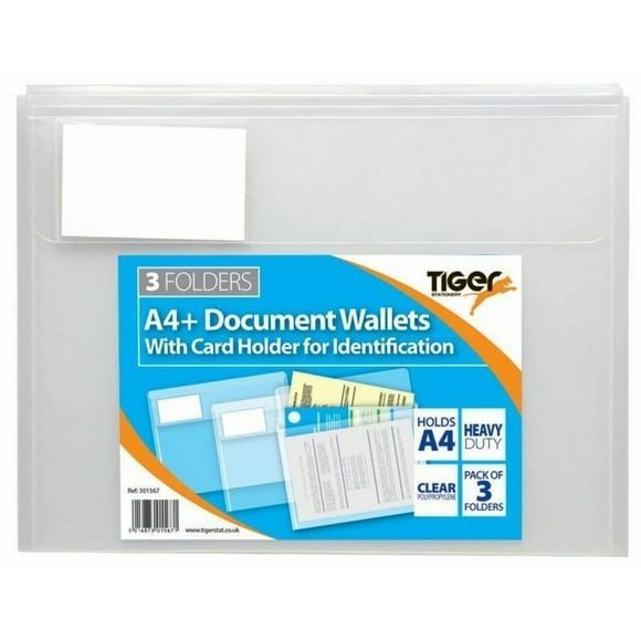 Tiger Stationery A4 Document Wallet (Pack of 3)