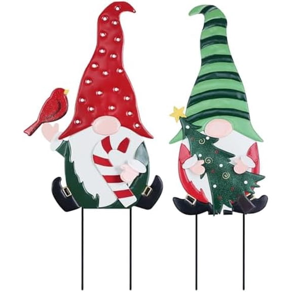 Outdoor Christmas Decorations, 2 Pack Gnomes Decorative Garden Stakes for Christmas Decor, Metal Yard Signs Xmas Decorations for Outside Garden Yard Lawn Porch Holiday Party