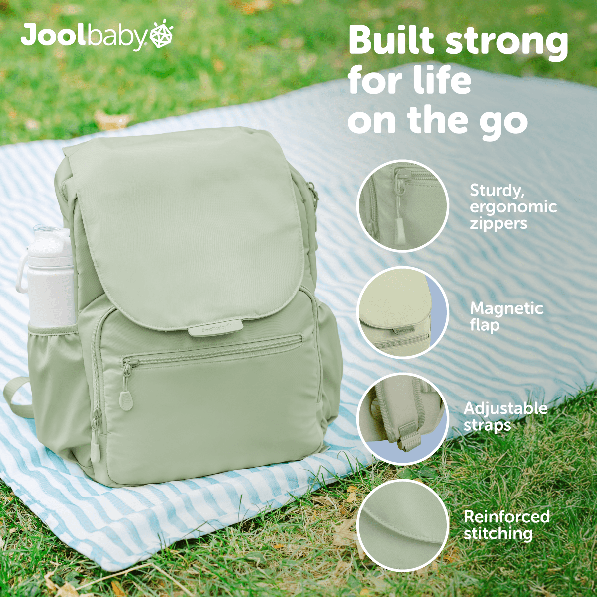 Jool Baby Diaper Backpack Bag with Changing Pad and Insulated Bottle & Breast Pump Pockets for Toddlers