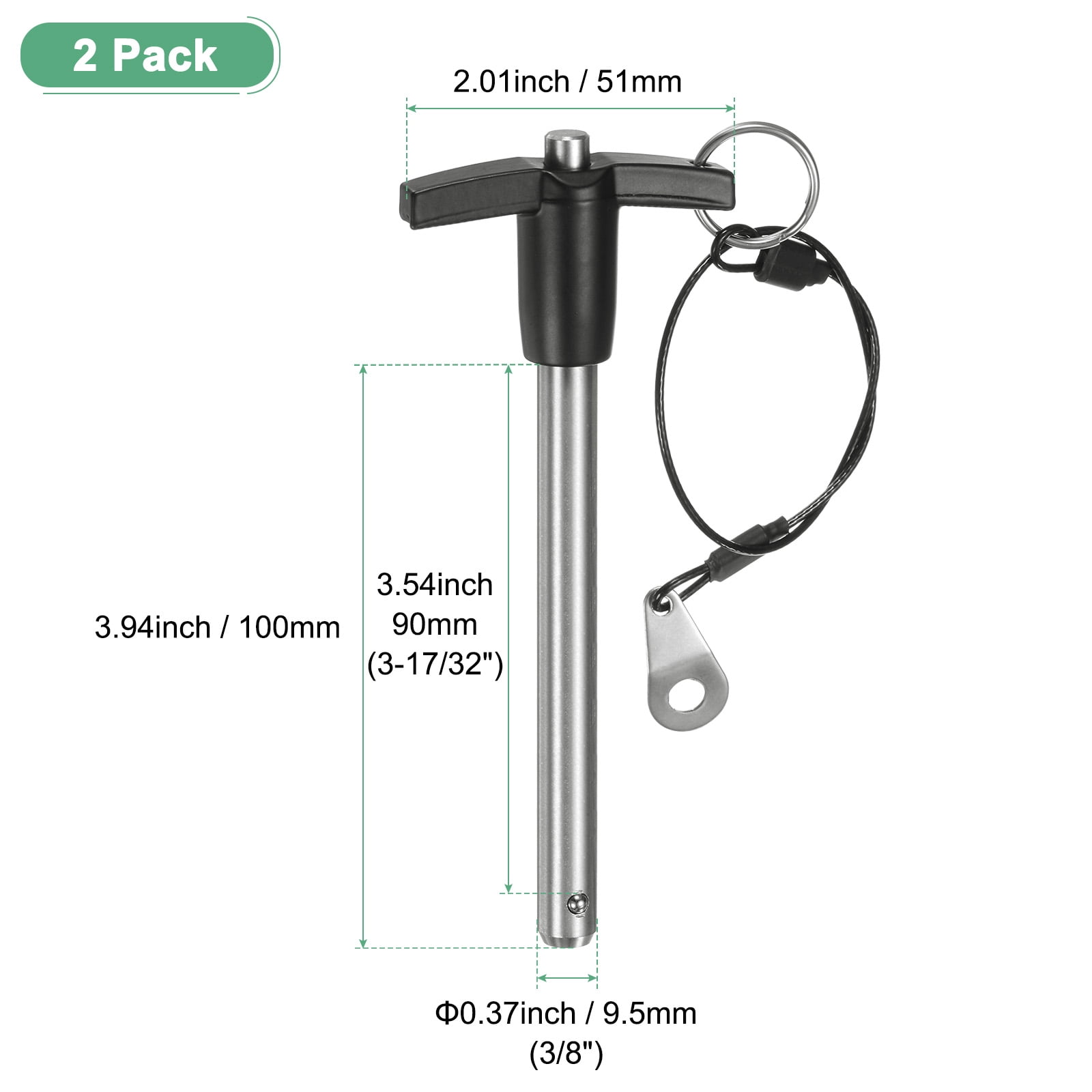 Uxcell 2Pcs T Handle Lock Pins, 9.5mm Dia. 90mm Usage Long Push-Button Ball Locking Pin