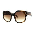 thumbnail image 2 of Womens Oversize Pentagon Size Lens Thic Horn Rim Vintage Style Sunglasses Tortoise Solid Brown, 2 of 4