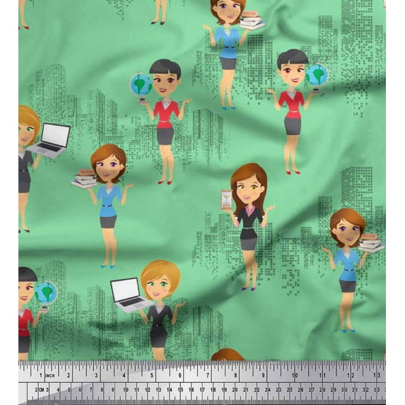 Soimoi Silk Fabric Business Girl Decor Fabric Printed Yard 42 Inch Wide