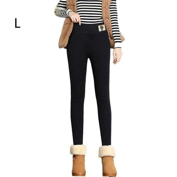 Women Winter Wool Fleece Thermal Leggings Thicken Warm Skinny High Waist Pants BLACK-L