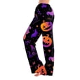thumbnail image 2 of Zydvens Women Halloween Pajama Pants Wide Leg Lounge Wear with Pockets Soft Elastic Waist Drawstring Sleepwear Bottoms Cute Cartoon Cat Pumpkin Costume Cosplay Party S-3XL, 2 of 7