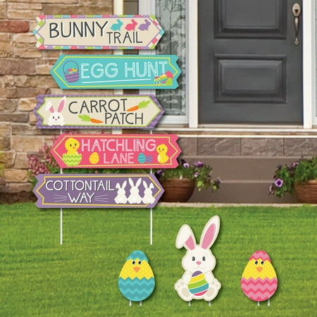 Hippity Hoppity - Street Sign Cutouts - Easter Bunny Party Yard Signs & Decorations - Set of 8